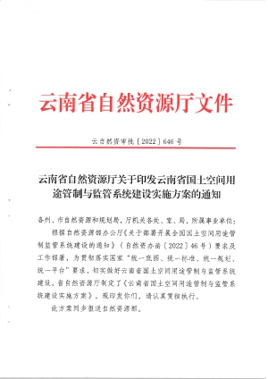 云南省自然资源厅《国土空间用途管制与监管系统建设实施方案》云自然资审批〔2022〕646号